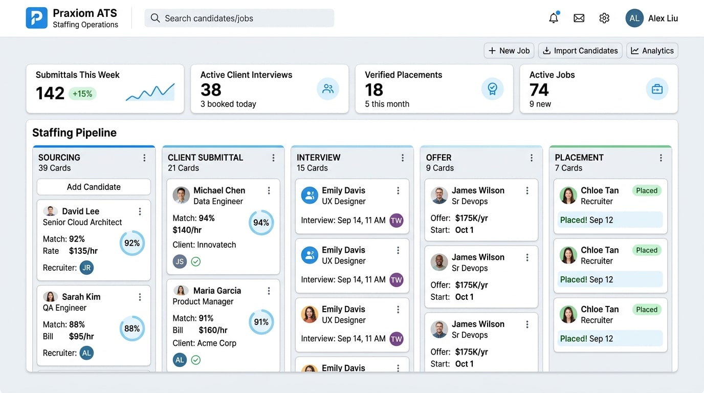 Praxiom ATS Staffing Operations Platform